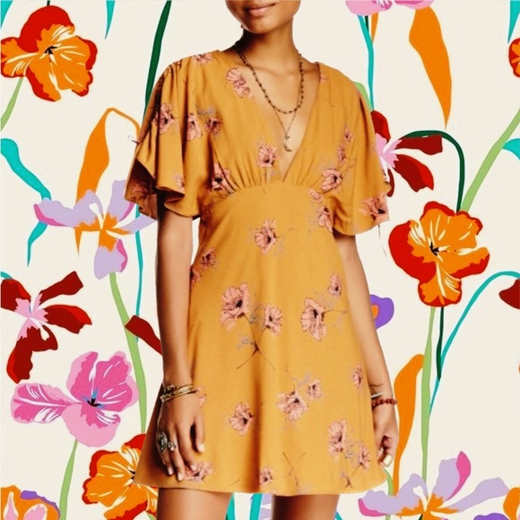 **FREE PEOPLE** Drapey Melanie Dress, Size 6 in Mustard